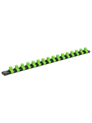 Socket Retaining Rail with 16 Clips 3/8"Sq Drive - Hi-Vis Green