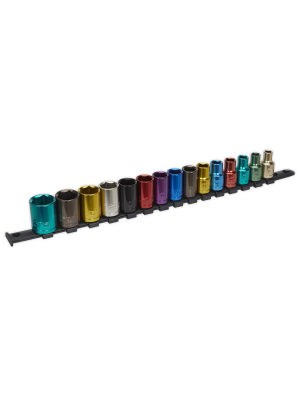 Multi-Coloured Socket Set 15pc 1/2"Sq Drive 6pt WallDrive® Metric