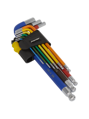 Ball-End Hex Key Set 9pc Long Colour-Coded Imperial