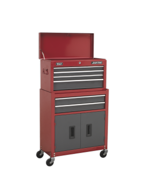 Topchest & Rollcab Combination 6 Drawer with Ball-Bearing Slides - Red/Grey