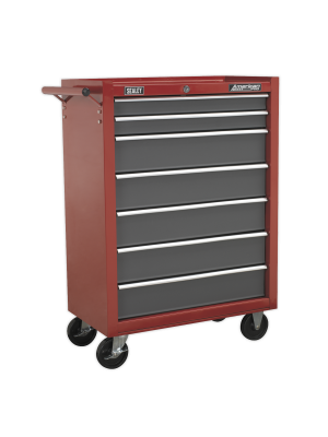 Rollcab 7 Drawer with Ball-Bearing Slides - Red/Grey