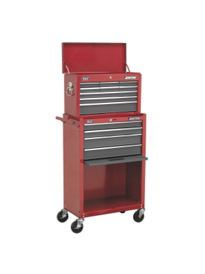 Topchest & Rollcab Combination 13 Drawer with Ball-Bearing Slides - Red/Grey