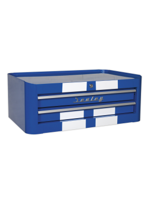Mid-Box 2 Drawer Retro Style - Blue with White Stripes
