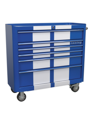 Rollcab 6 Drawer Wide Retro Style - Blue with White Stripes
