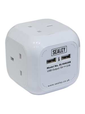 Extension Cable Cube 1.4m 4 x 230V & 2 x USB Sockets - White