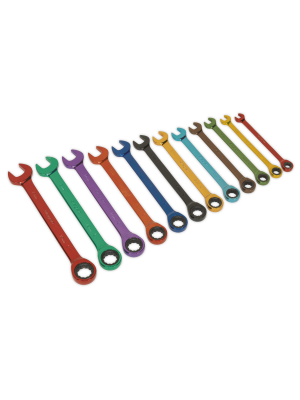 Ratchet Combination Spanner Set 12pc Multi-Coloured Metric