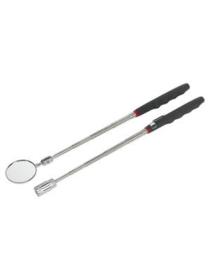 Telescopic Magnetic LED Pick-Up Tool & Inspection Mirror Set 2pc