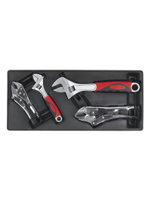 Tool Tray with Locking Pliers & Adjustable Wrench Set 4pc