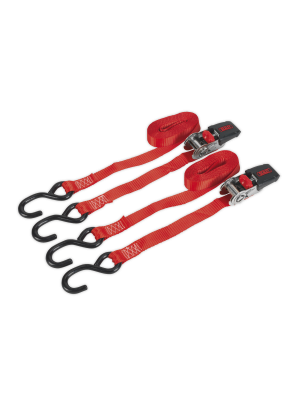Ratchet Tie Down 25mm x 4m Polyester Webbing with S-Hooks 800kg Breaking Strength - Pair